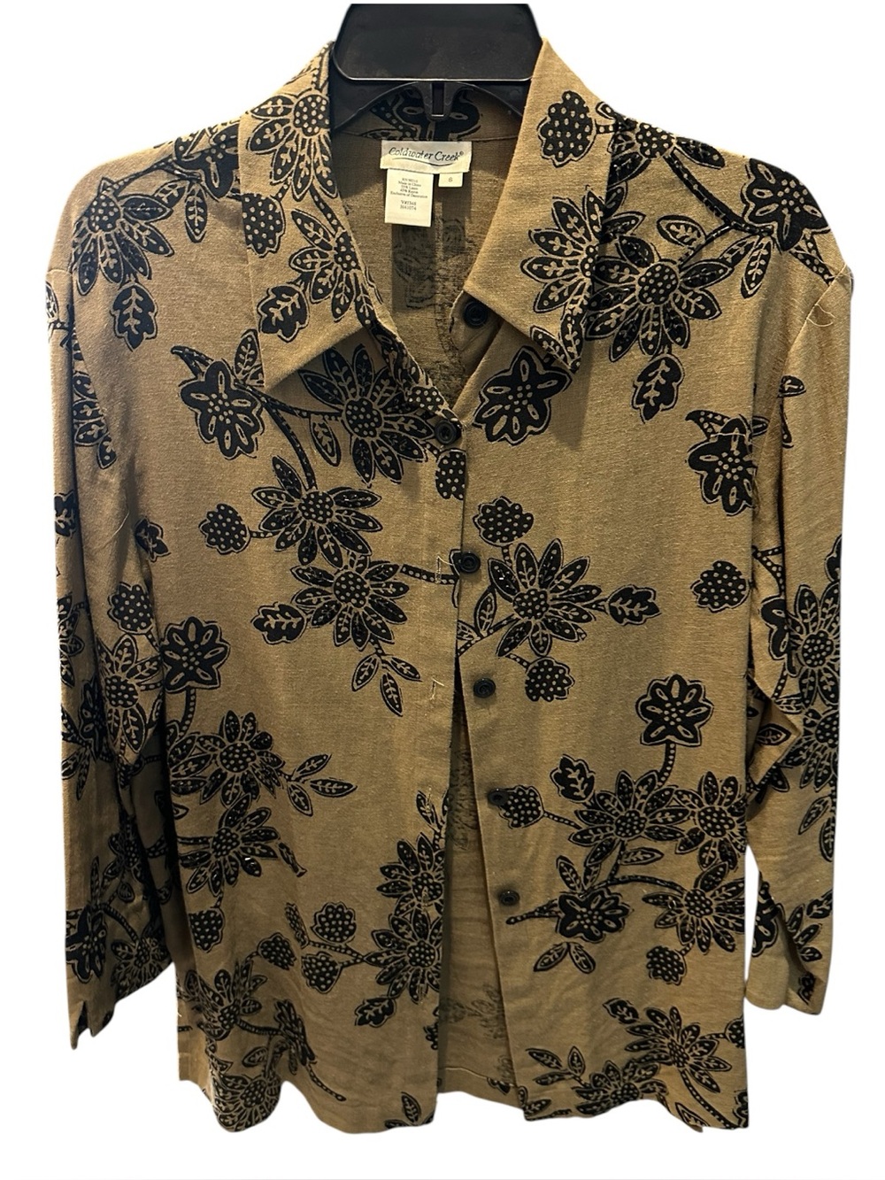 Coldwater Creek Floral Beaded Linen Blend Button Shirt S